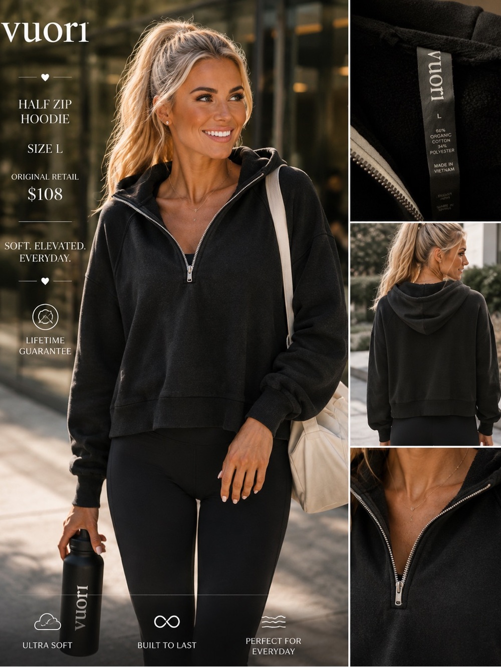 Vuori Black Half-Zip Hoodie